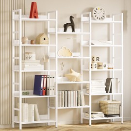 IRONCK Bookcases and Bookshelves Triple Wide 5 Tiers Industrial Bookshelf with Baffles Large Etagere Bookshelf with Metal Frame for Living Room Home Office