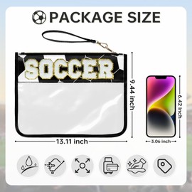 Soccer Gifts Makeup Bag with Chenille Letter Patch, for Boys 8-12 Football Stuff Kids Soccers Bag coach gifts Soccer Training Equipment Chenille Letter Clear Zipper Toiletry Pouch