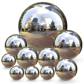 yarlung Set of 10 Stainless Steel Gazing Balls, 50-150 mm Garden Mirror Globe Floating Pond Sphere, Silver Polished Hollow Ball Reflective Ornament for Home Yard Outdoor Lawn Decoration