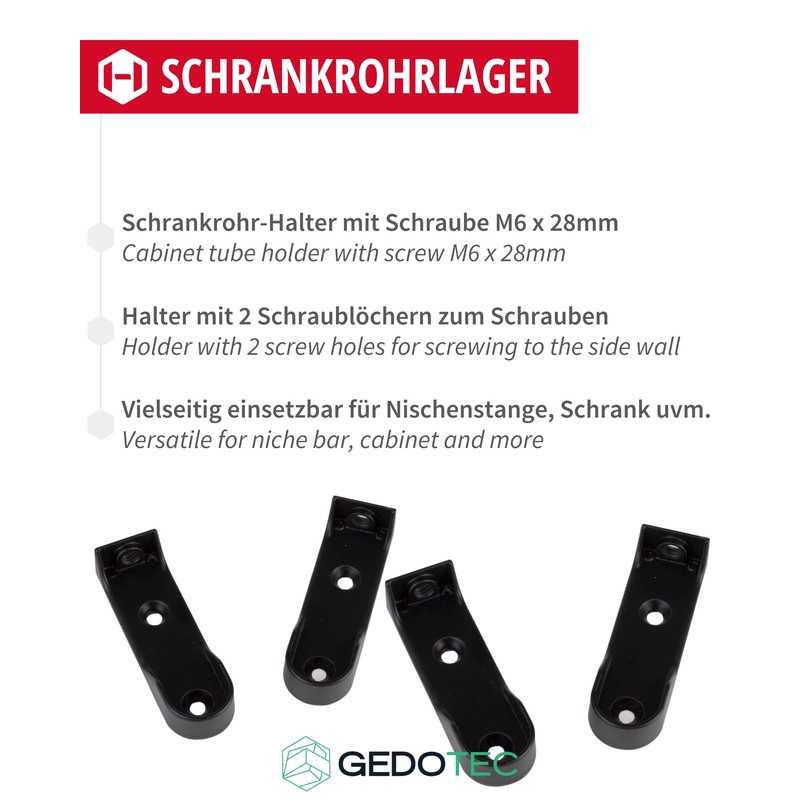 Gedotec Ceiling Wardrobe Rail Bearing, Pack of 4 Clothes Rail