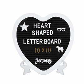 G GAMIT Heart-Shaped Felt Letter Board Message Sign,10x10 inches Message Board with 465 Changeable White&Golden Letters,Numbers,Cursive Words and Stand for Party,Pregnancy,Wall&Tabletop Decor (Black)