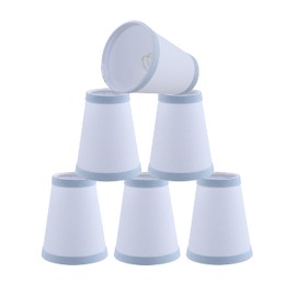 Aspen Creative 51057-6, Hardback Empire Transitional Clip-On Chandelier Shade, White Linen Fabric with Light Blue Trim on Top and Bottom, 2-1/2" Top x 4" Bottom x 5" Slant, Set Of 6