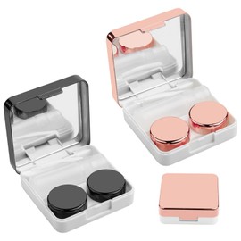 Beautyflier 2 Pack Contact Lens Case, Portable Travel Contact Case Colored Lenses Applicator Remover Tool Kit with Mirror Solution Bottle for Travel Daily Outdoor (Black+Rose Gold)