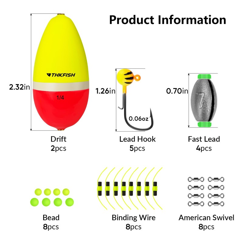 THKFISH Slip Bobber Kit, 35PCS Freshwater Fishing Tackle Kit Slip