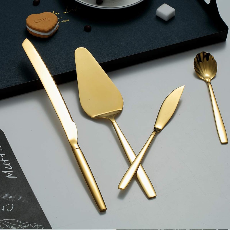 Berglander Gold Serving Utensils 10 Pieces, Titanium Golden Plating Serving