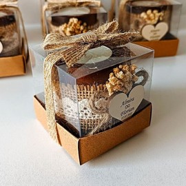 10 Piezas Velas Cilíndricas en Caja Transparente con Encaje y Flores Secas, Recuerdos Personalizados para Bodas, Bautizos, Quinceañeras y Eventos Especiales
