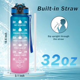 YC Kitchen 1 Litre Motivational Water Bottle with Time Marker, Leak-proof BPA Free Sports Water Bottles with Straw & Carrying Strap