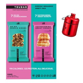 NUTRI HEALTH ONE Bundle: Keychain Pill Holder + TRUBAR Protein Bars Variety Pack - Glazed Donuts & Cookie Dough - Soy, Dairy, Gluten-Free - Non-GMO - High Protein VEGAN Snack