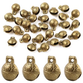 AUEAR, 30 Pack Antique Gold Bells Tibetan Brass Vintage Indian Charms Pendants for Pet Bell Dog Collar Crafting Home Door Decor