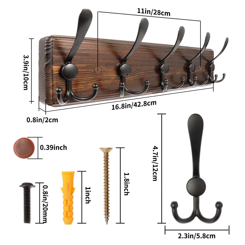Homagic 2 Pack Coat Rack Wall Mount 16.8'' Rustic Hat