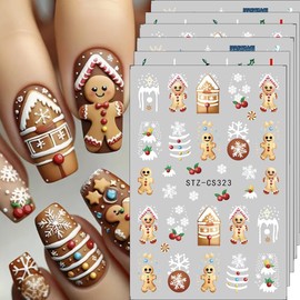 Christmas Nail Art Stickers 3D Cookie Man Snowflake Christmas Nail Decals 6PCS Snowman String Light Gift Bow Tie Xmas Nails Design Adhesive Decal Nail Art Supplies for Holiday DIY Nail Art Decorations