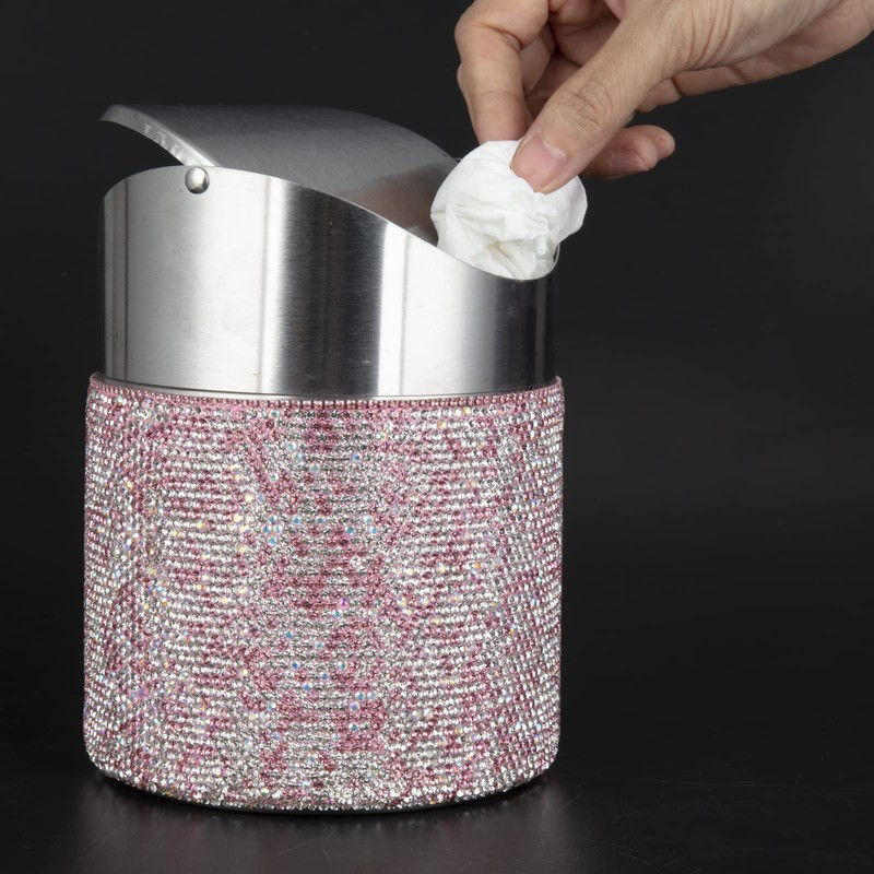 KEYPOWER Bling Rhinestone Mini Trash Can Tiny Waste Can with