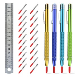 Glieskir 4 Pack Color Tungsten Carbide Scriber with Magnet,A ruler，with Extra 21Replacement Marking Tip,Etching Engraving Pen for Glass/Ceramics/Metal Sheet