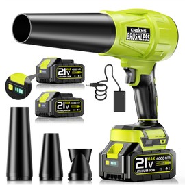 Electric Leaf Blower Cordless,580000RPM Lightweight Handheld Leaf Blower with 2 x 4.0Ah Battery and Charger,Powerful Battery Blower with 3 Extended Nozzle for Lawn Care, Patio Cleaning and Dust