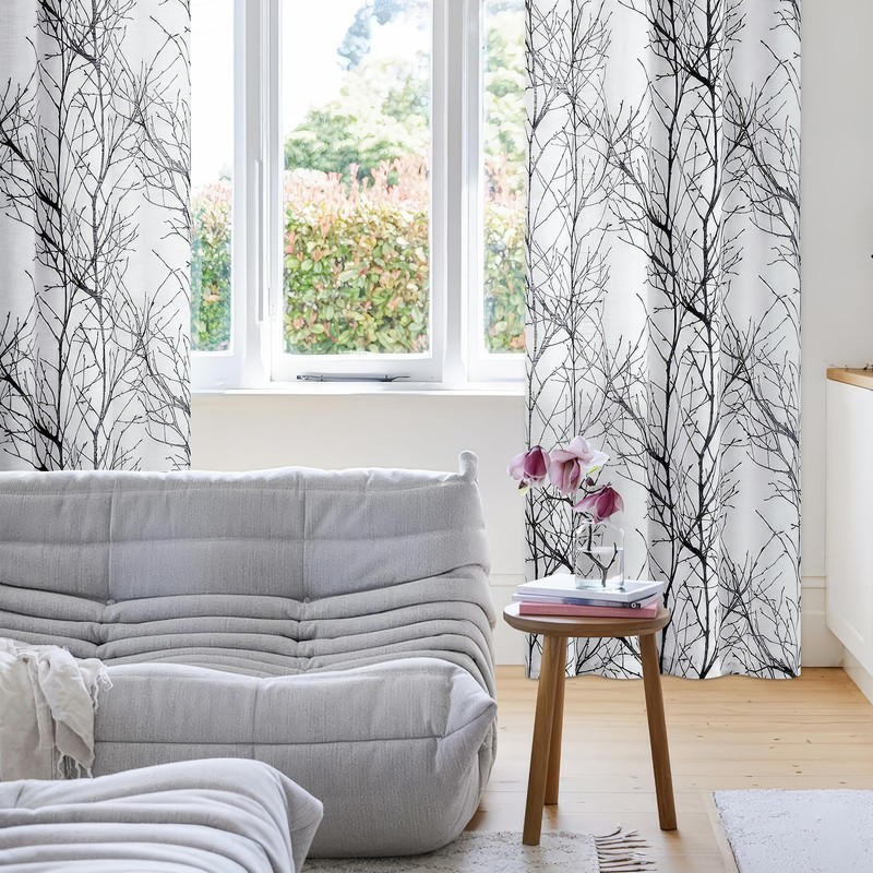 FMFUNCTEX Linen Semi Sheer Curtains for Bedroom, Black White Curtains