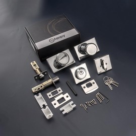 STARPY Pismo Door Knob with Lock for Bedroom or Living Room, Polished Chrome Exterior Door Lock with Deadbolt