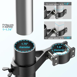 RV Flag Pole Holder for Ladder Mount Aluminum Flagpole Bracket for 1-1.75" Poles, Work with Camper/ Trailer/ Truck Ladder Rails up to 1.5", Motorhome Flagstaff Support for Memorial Day, 4th of July