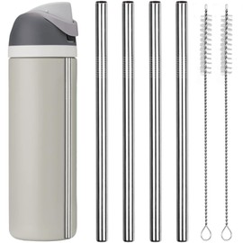 Metal Replacement Straws for Owala Water Bottle 24 oz 32 oz, With 2 Cleaning Brush, Reusable Stainless Steel Straws Compatible With Owala Water Bottle-4 PCS
