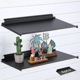 Shimeyao 4 Pack 17x10 Inch Large Slatwall Shelves Metal Slat Wall Shelves Accessories Black Flat Retail Display for Storage and Organization