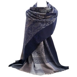 GFM Mosaic Flower Design Pashmina Style Scarf (FRL1), s10-ghnl-navy