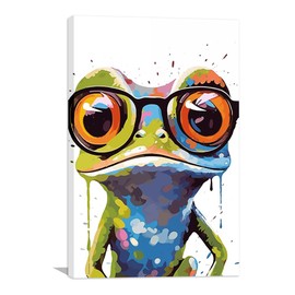 COTAIL Canvas Wall Art Home Decorations for Living Room, 18x12inch Wall Paintings Cute Glasses Frog Pictures for Wall Decor Painting Framed and Stretched Ready to Hang for Office Bedroom Decoration