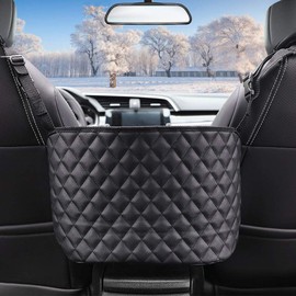 QBUC Car Handbag Holder, Leather Seat Back Organizer Mesh Large Capacity Bag Holder, Barrier of Backseat Pet Kids, Car Purse Storage & Pocket, for Purse Storage Phone