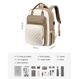 LOVEVOOK Laptop Backpack, D-Khaki-Beige, Unisex, 15.6in Laptop Compartment, 26L Capacity, 18 Pockets, Ergonomic Shoulder Straps, USB Charging Port