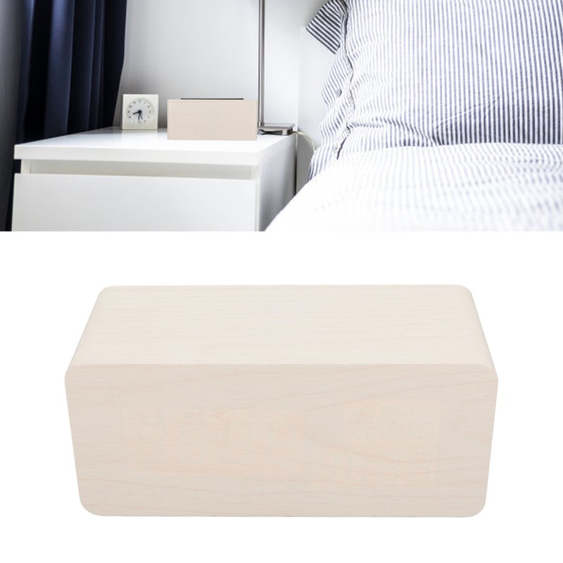 Digital Wooden Alarm Clock Wireless Charging Weekend Mode Dual Alarm