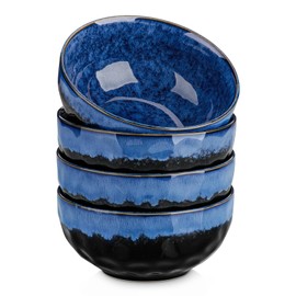 vancasso Starry 24oz Bowls for Soup, Ceramic Soup Bowls Set of 4, Blue Cereal Bowls Set of 4 for Kitchen, Salad Bowls Set of 4, Pasta Oatmeal Bowls, Lead-free, Dishwasher & Microwave Oven Safe, Blue