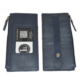 Leatherboss - portafolios con tarjetero y correa de protección para tarjetas, Azul marino, 6.3/4" x 3.3/8"