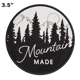 Mountain Made Black and White Sunrise Scene Embroidered Premium Patch DIY Iron-on/Sew-on Decorative Badge Emblem Vacation Souvenir Travel Gear Clothes Appliques Adventure Hiking Camping Nature Series