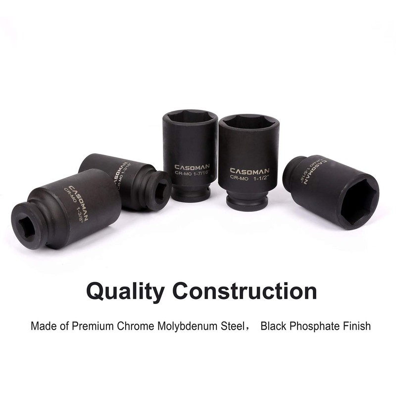 CASOMAN 1/2-Inch Drive Deep Spindle Axle Nut Impact Socket Set,