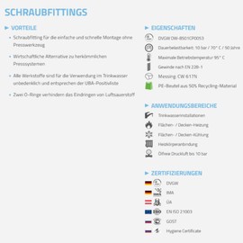 Pipetec Screw Fitting Transition with Internal Thread 26 x 3 mm - 1 Inch for Aluminium Composite Pipe DVGW, Multilayer Composite Pipe Screw System Compression Fitting Compression Fitting Transition