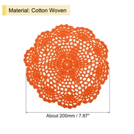sourcing map Crochet Doilies, 4Pcs 8 Inch - Handmade Crochet Cotton Coaster, Round Lace Placemats with Floral Patterns for Wedding Party Decoration (Orange)