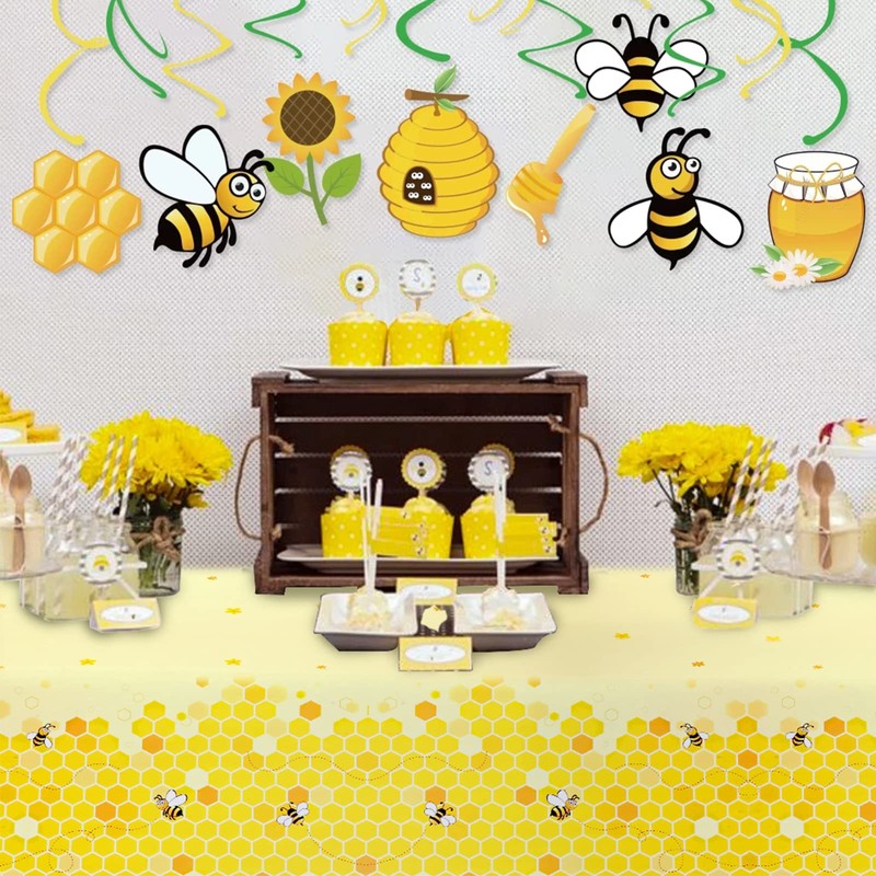 PHOGARY 3 Pack Bee Tablecloth Bumblebee Plastic Tablecloths, Disposable Tablecloth,