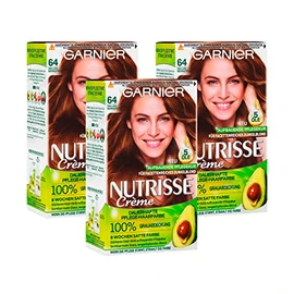 Garnier Creme Colour for Permanent Hair Colour with 5 Nourishing Oils Nutrisse, Light Amber 64, Pack of 3