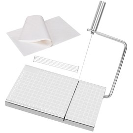 Cheese Slicer Cutter Board,Stainless Steel Cutter with Accurate Size Scale Wire Cheese Slicer for Butter Equipped with 5 Replaceable Slicer Wires & 30 Blotting Paper