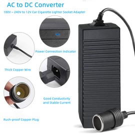 AC to DC Converter, 100V ~ 240V to 12V 10A 120W, Car Cigarette Lighter Socket AC/DC Power Supply Adapter Transformer for Tire Inflator, Car Refrigerator, Car Vacuum Cleaner, and Other Car Devices