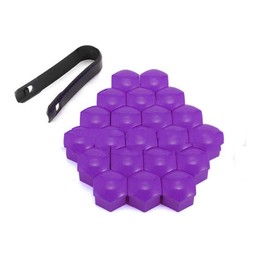 19 mm nut covers, pack of 20 wheel bolt caps with removal tool, hexagonal tyre nut covers, wheel nut caps, wheel nut cap, wheel bolt protection, purple