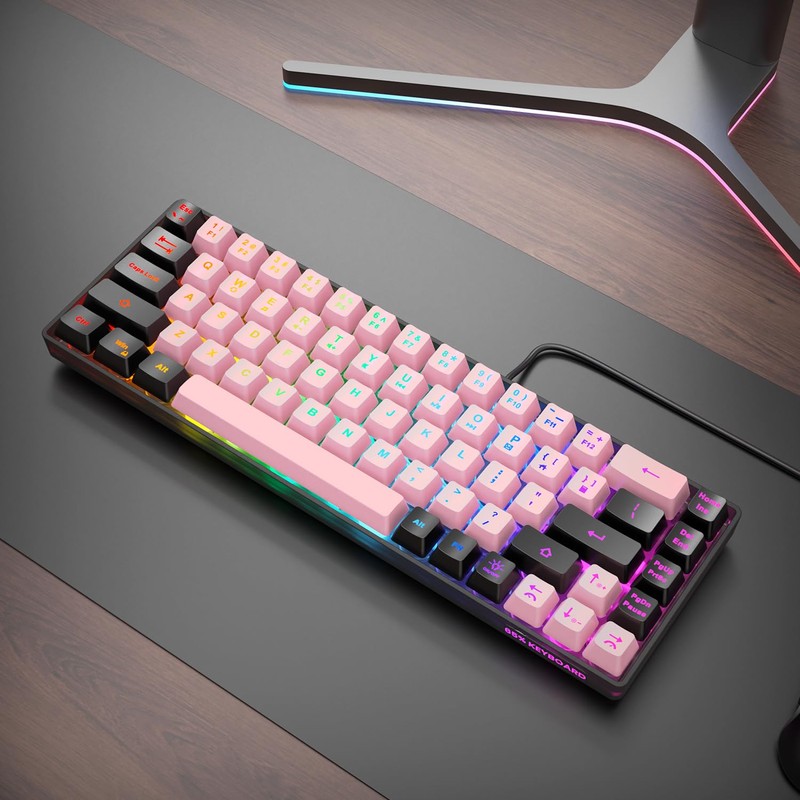 GEODMAER 65% Wired Gaming Keyboard, LED Backlit, Ultra-Compact Anti-Ghosting No-Conflict