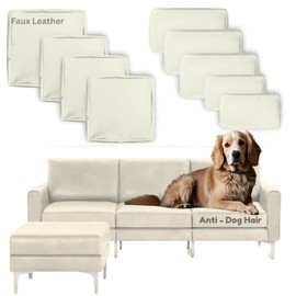 9p Patio Cushion Covers Anti Cat Scratch Leather Outdoor Cushion Covers Replacement 100% Waterproof with Zipper for 4p Patio Furniture, Slipcover for Outdoor Furniture Cushions Cream, Cover Only