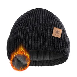 CAOZITOU Men's Women's Winter Warm Winter Hat Thermal Fleece Beanie Knitted Hat Soft Outdoor, black