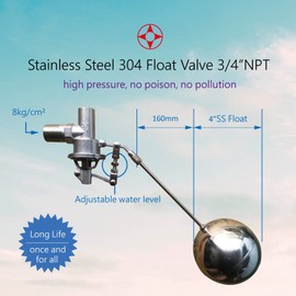 304 Stainless Steel Balanced Float Ball Valve, Tank Mount, 100 Psi (3/4")