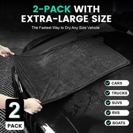 TEAWOO 2 Pack Double-Sided Car Care Extra-Large, Ultra-Absorbant Microfiber Drying Towel for Cars and Trucks, Super Absorbent Car Drying Towel, 1300GSM, 35" x 24"