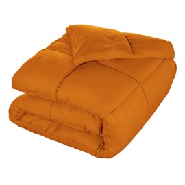 Superior Brushed Microfiber Solid Comforter, Down Alternative Bedding, Reversible, Medium Weight, Fluffy, Decorative, Duvet Insert, Oversized Blanket, Box Quilt Design, Full, Dusty Orange