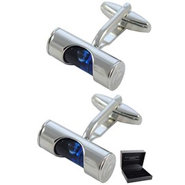 COLLAR AND CUFFS LONDON - Premium Cufflinks with Presentation Gift Box - Working Spirit Level - Brass Outer Casing - Bubble DIY Builder Construction - Silver Colour with Blue Interior