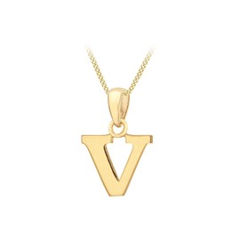 CARISSIMA Women's 9CT Yellow Gold 11mm X 16mm Plain 'V' Initial Pendant on 9CT Yellow Gold 25 Diamond Cut Adjustable Curb Chain 41CM/16-46CM/18 Necklace