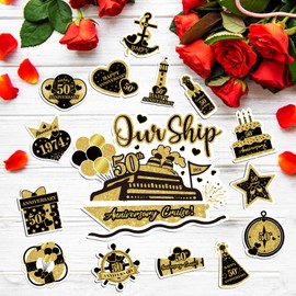 50th Anniversary Cruise Door Magnets Decorations, Gold Black Happy 50th Anniversary Cruise Ship Door Decor Magnetic for Married in 1974 Men Women Wedding Party Refrigerator Fridge Car Kitchen Garage