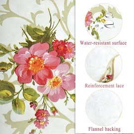 Water Resistant Pink Chamomile Flower Tablecloth Rectangular Flannel Back Vinyl Red Flower Plastic Tablecloths Reusable 54x72 Inch