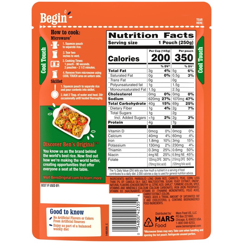 BEN'S ORIGINAL Ready Rice Garden Vegetable Flavored Rice, Easy Dinner